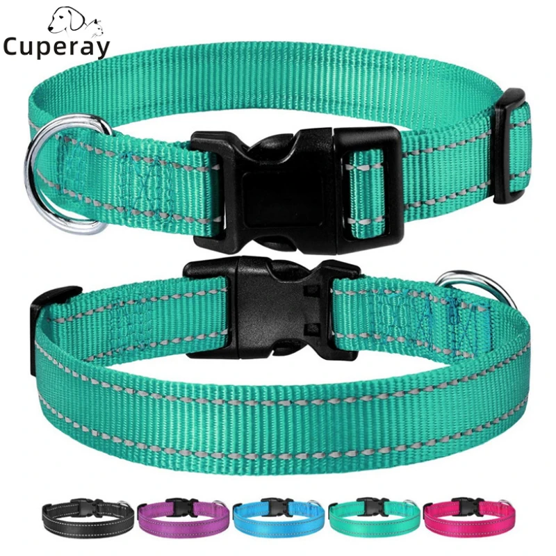 Reflective Dog Collar with Adjustable Safety Nylon Pet Collars with D Ring Strong & Durable for Large,Medium and Small Dogs Cats