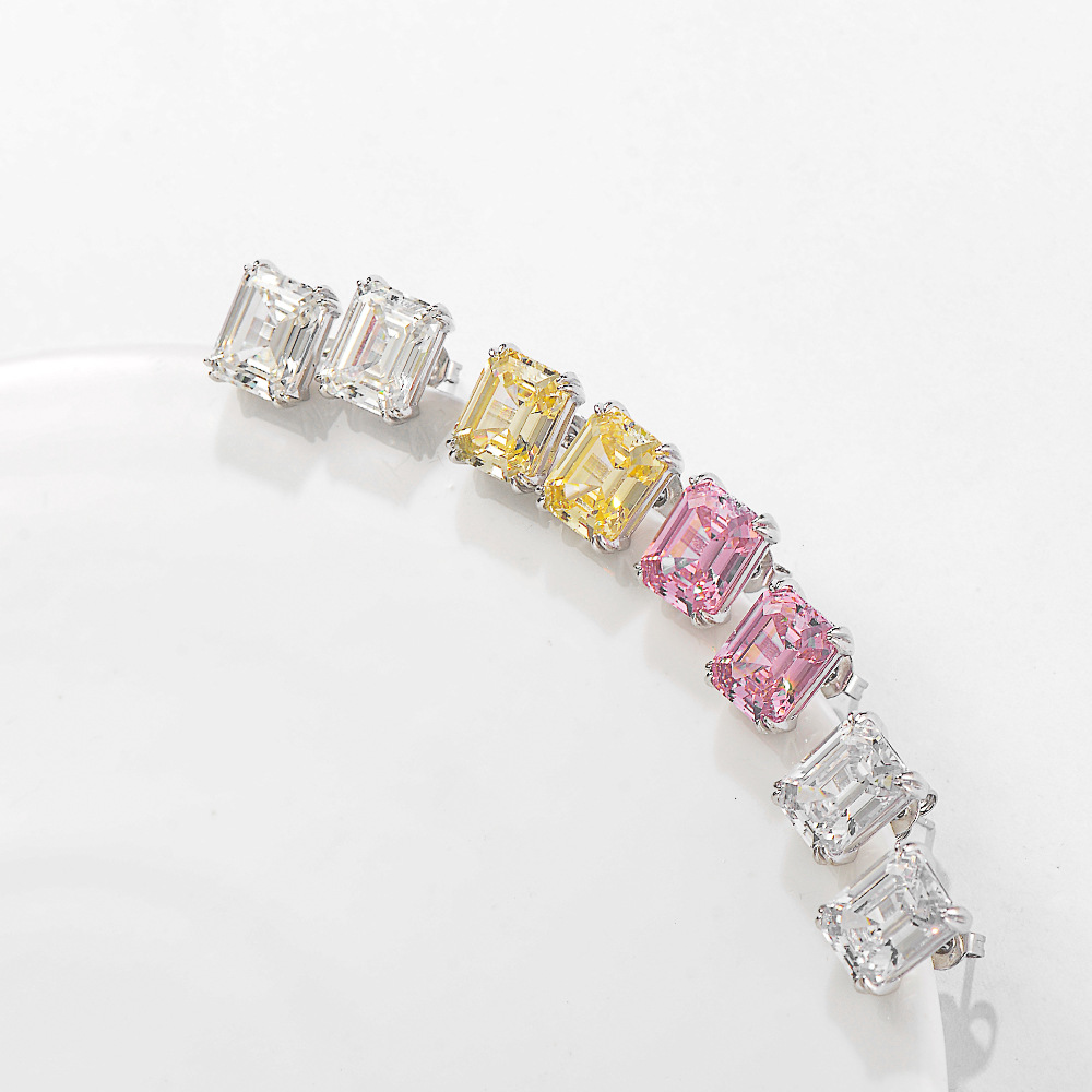 2024 Stud Earrings: 100% Sterg Sier Emerald Cut Pink Moissanite Dia Wedding Earrings for Women