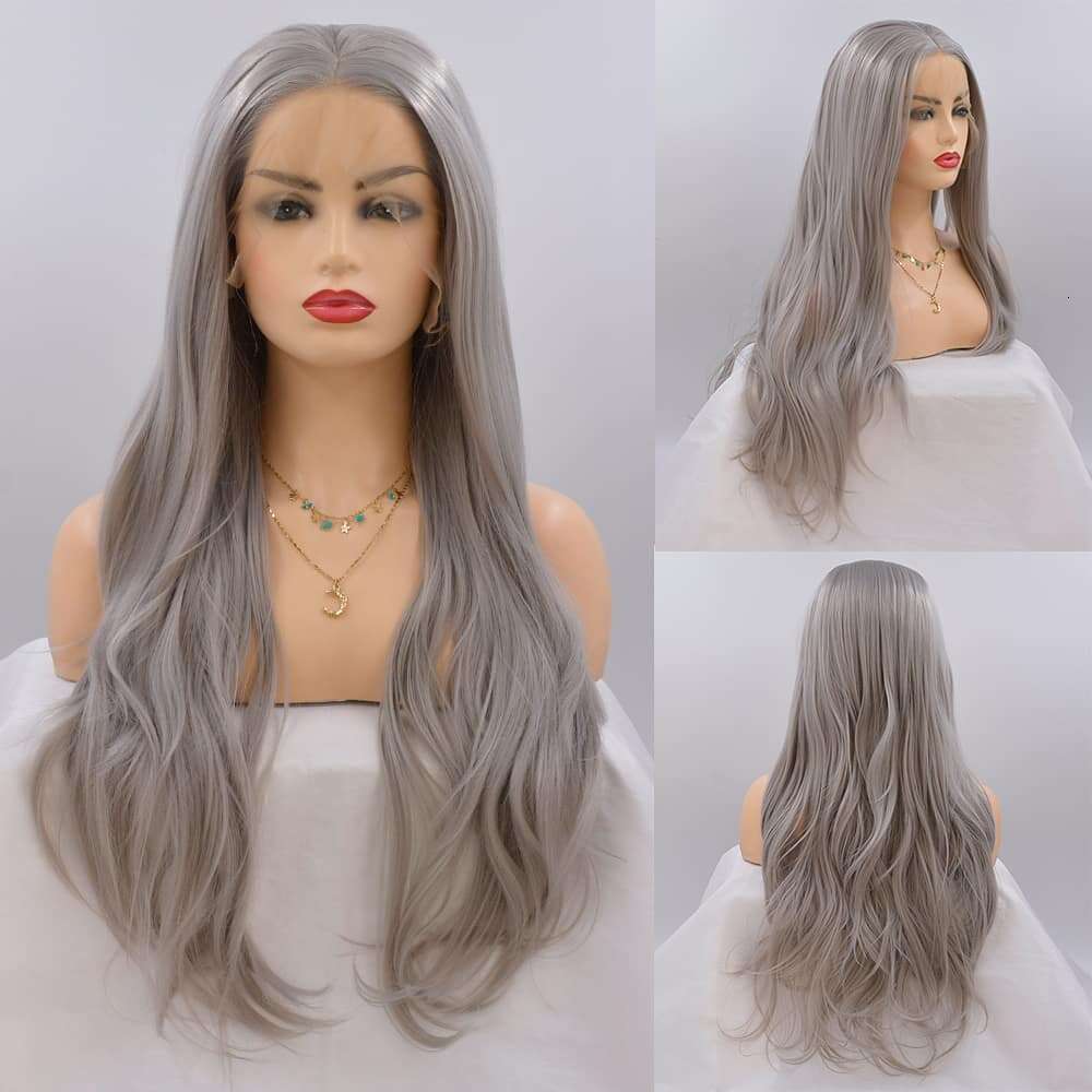 QW Sier Blonde Body Wave Synthetic Lace Front For Women Free Part Pre Plucked Natural Looking Daily Party Wear Wigs