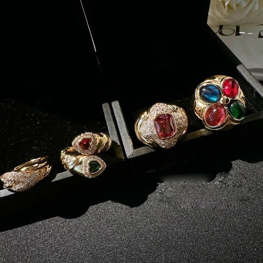 Vintage glass gold-plated mini set with all diamond antique ring 240910