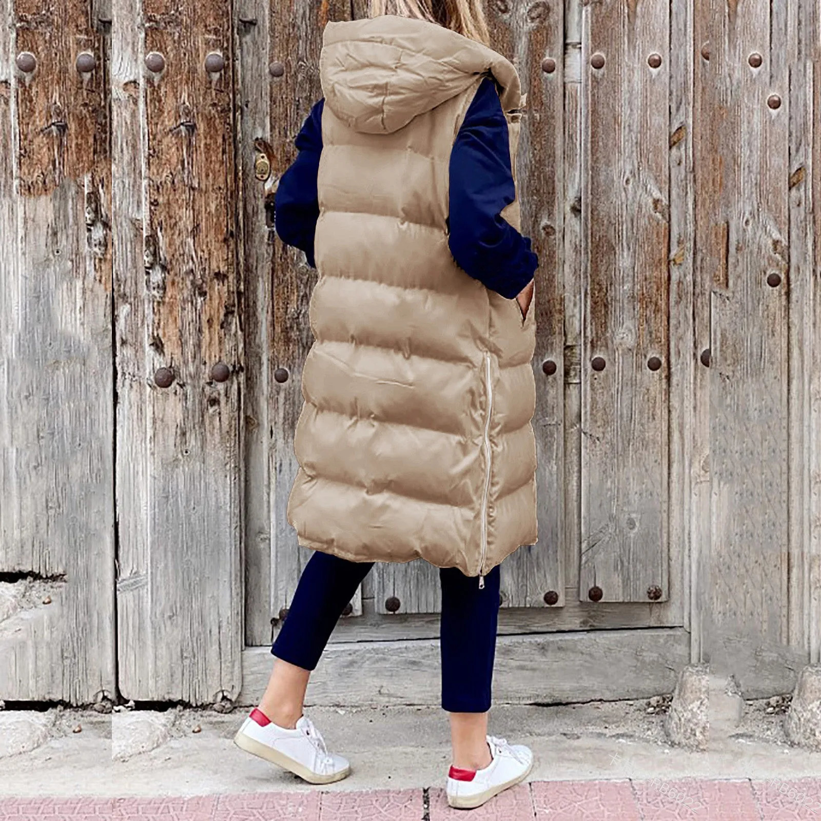 Womens down jacket with hood single chest mid length cotton vest ultrathin classic insulated sleeveless 240910