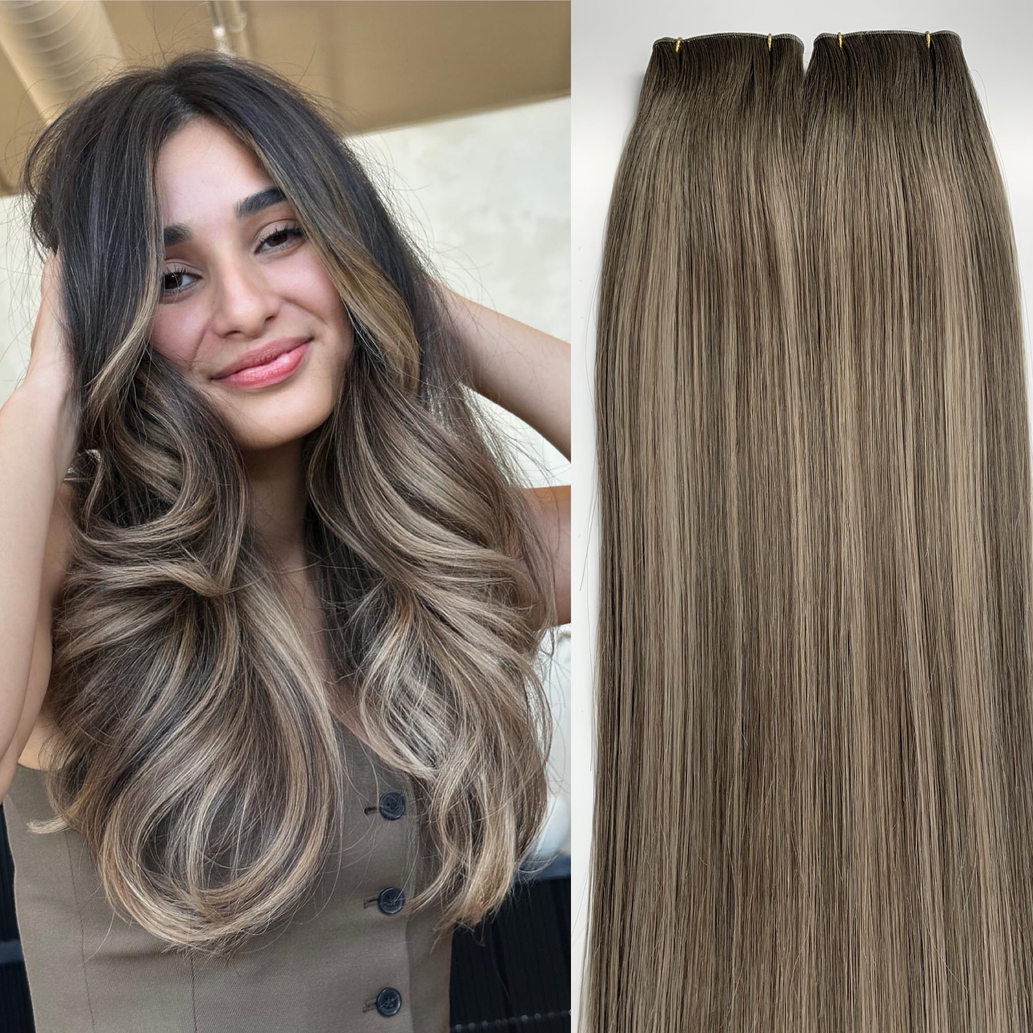 Balayage Genius weft Virgin Cuticle Russian Human Hair Invisible Mini Weft Hair Extensions 100g ,Lasting 16-18 months