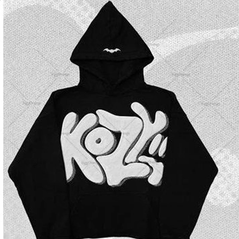 Y2k traf printed stitch letters European and American style casual dark tops for men and women street printing loose hooded swea 240910