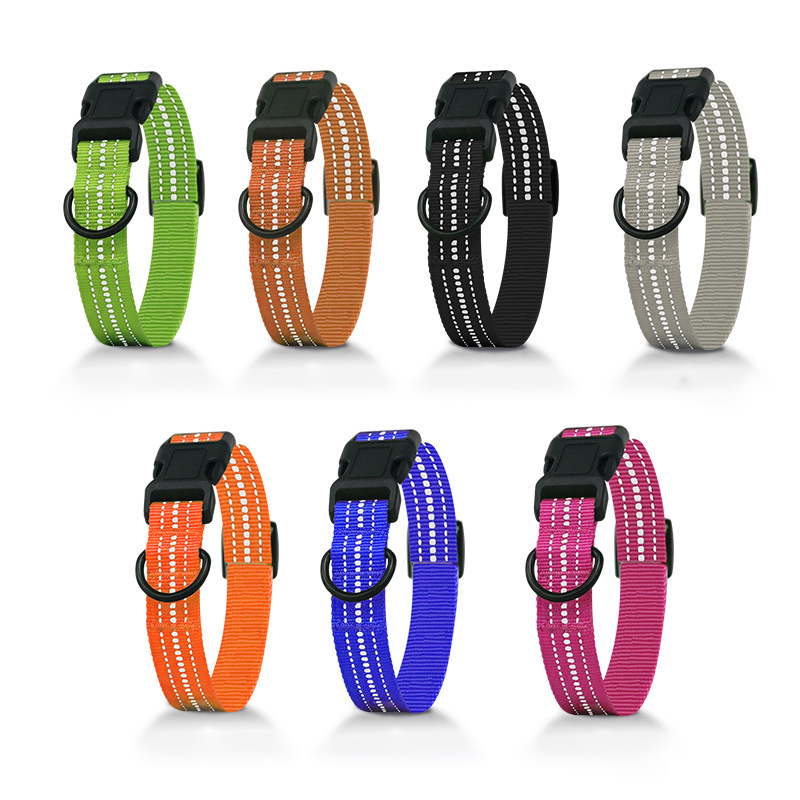 Reflective Dog Collar Adjustable Safety Nylon Pet Collar Strong & Durable for Small Medium Dogs and Cat Outdoor Training Running