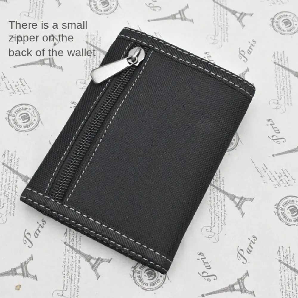 Touch fastener mens short wallet fashionable and casual multi position 3-fold wallet durable black mens coin pocket daily use Z250411