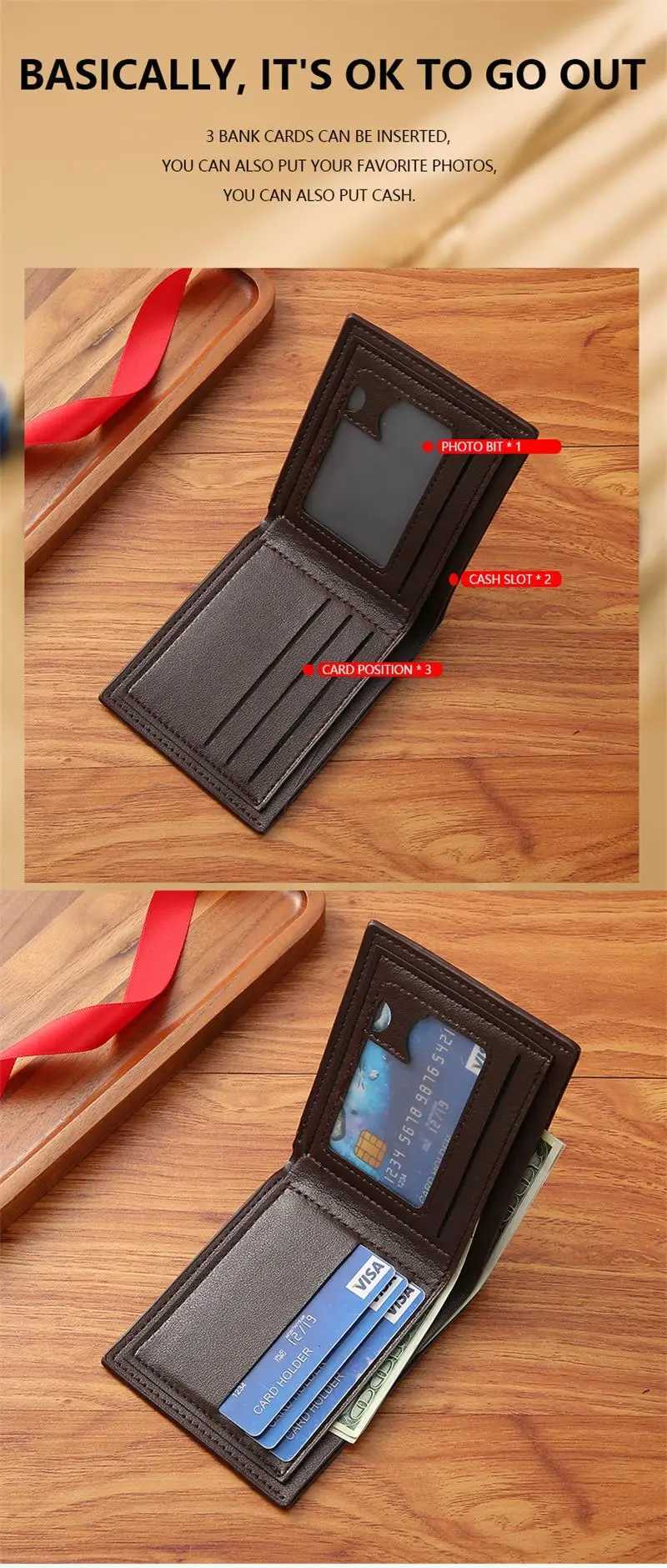 New mens wallet mens short wallet youth fashion smooth horizontal soft leather wallet large capacity multi card wallet Z250411