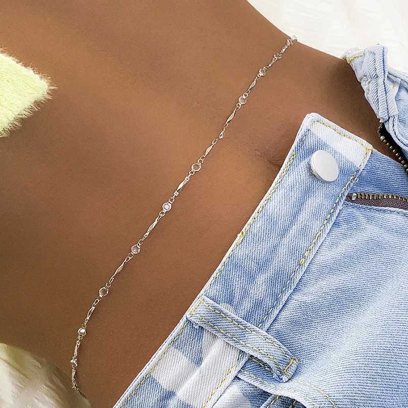 2022 Trendy Minimalism Belly Chains for Waist Sexy Women Body Chain Jewelry Vintage Shine Crystal Beach Vacation AccessoriesX2409