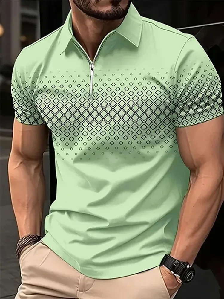 Men's 3D Printed Zipper Polo Breathable Golf Shirt Casual Streetwear | Vibrant Colors