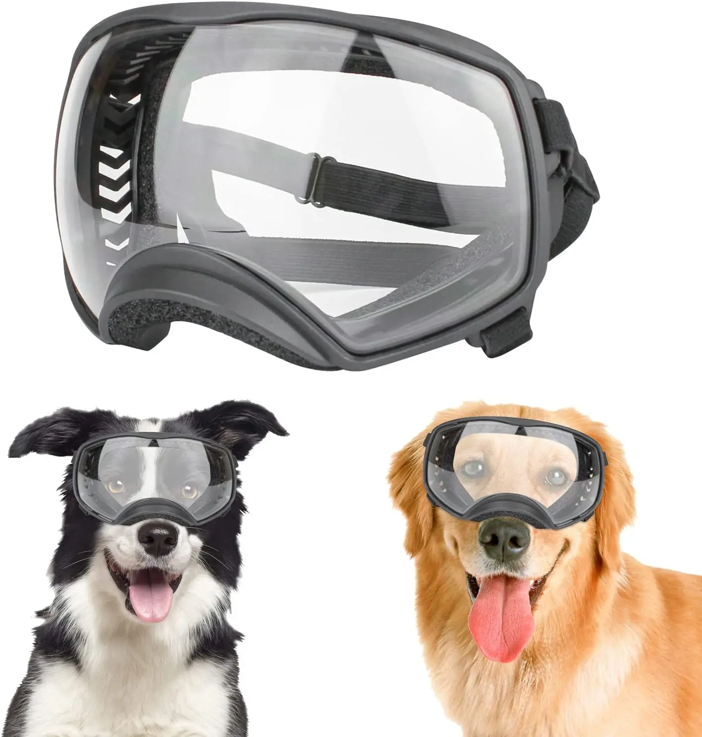 ATUBAN Clear Dog Goggles Medium Large Dog Sport Sunglasses UV Protection Soft Pet Goggles Deep Eyecups Fog/Windproof for Dogs