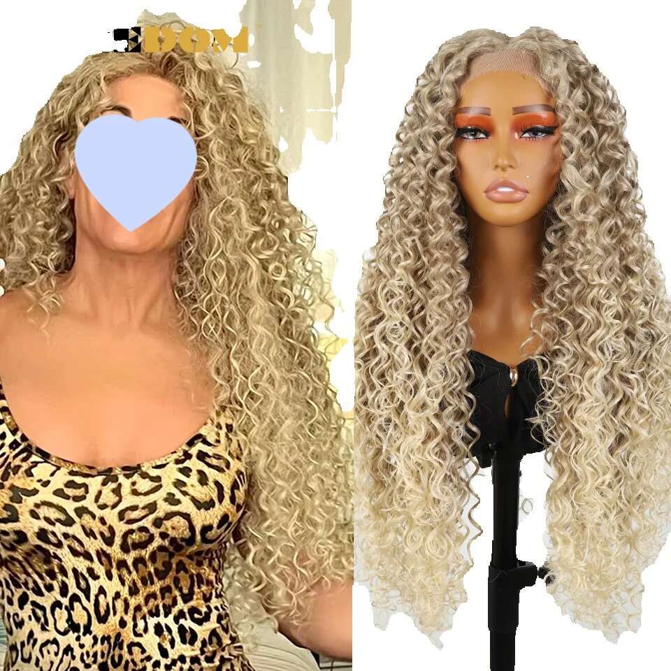 FREEDOM Synthetic Front For Women Ombre Brown Blonde Lace Wig BIO 22 26 30 inch Curly Hair Cosplay Wigs