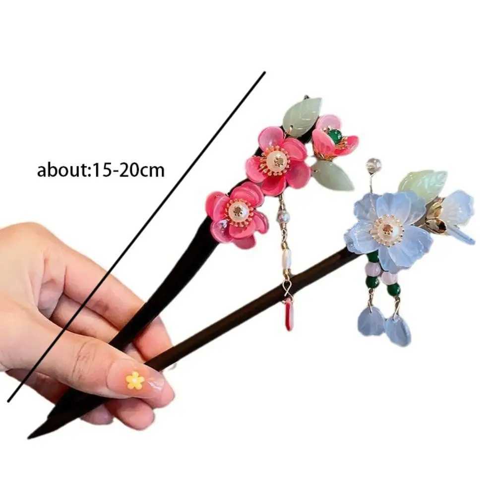 Vintage Wooden Hair Stick Chinese Style Winding Flower Hairpin With Tassel Classical Elegant Lady Hair Clip Hair AccessoriesX2409