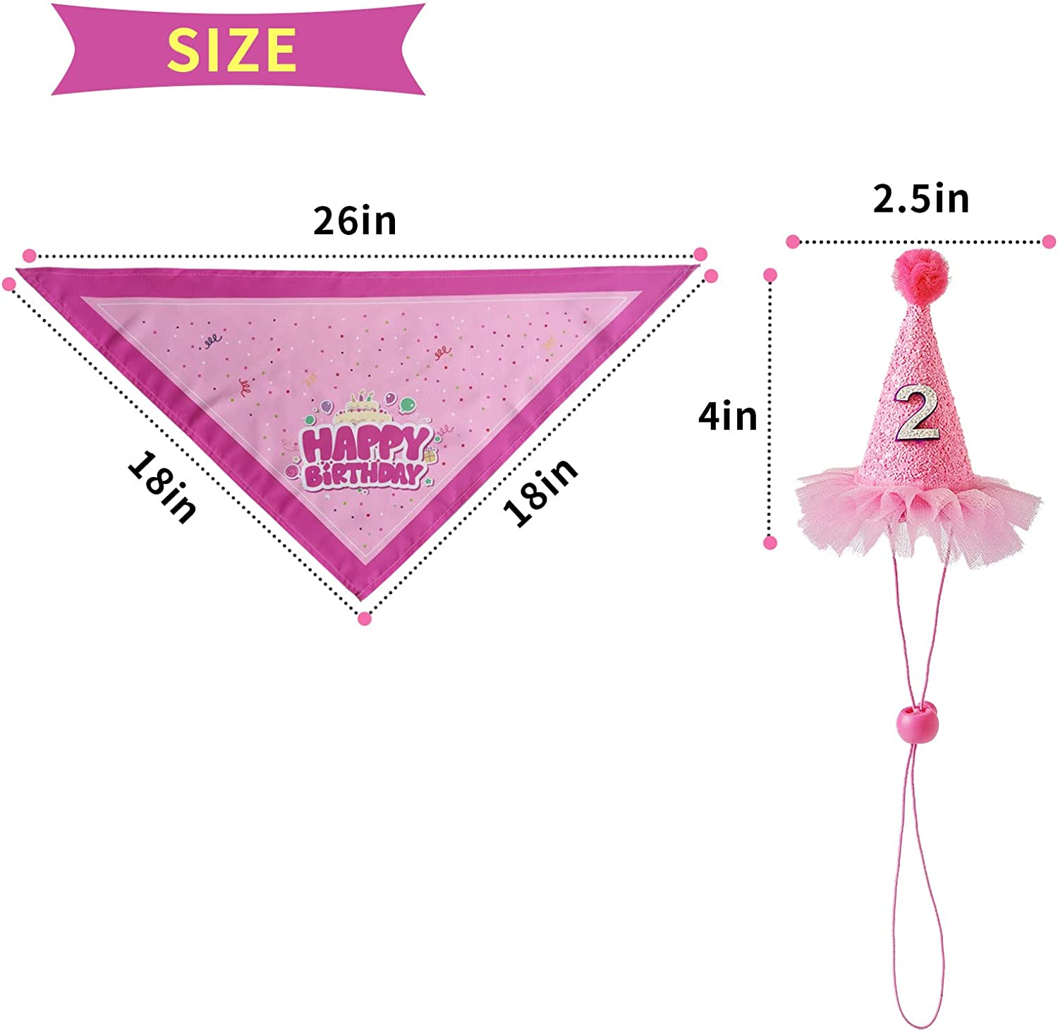 Dog Boy and Girl Birthday Bandana with Hats Reusable Foldable Pet Scarf with Number for Small Medium Dogs Pet Accessories