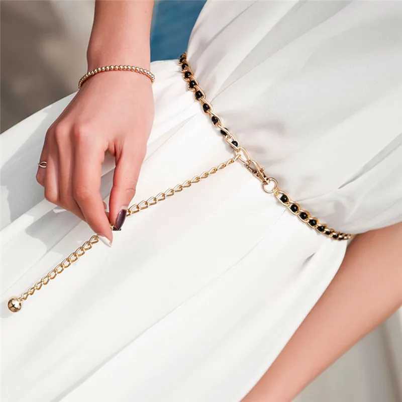 Womens imitation pearl waist chain Fem olive thin belt womens waist belt dress accessories X250410