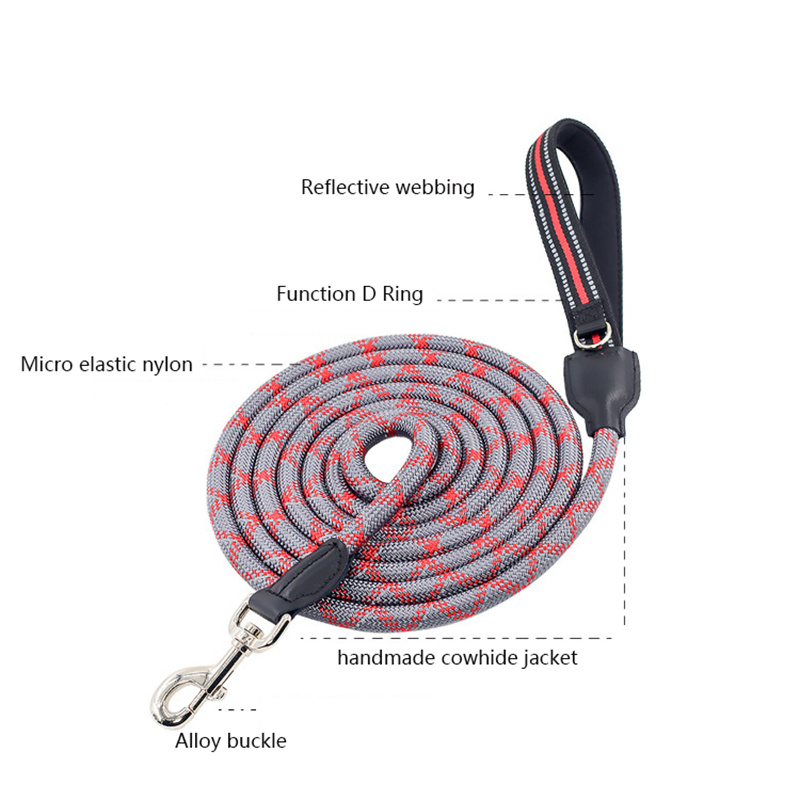 Reflective Nylon Dog Leash,1.5m/2m/3m/5m Long Round Dog Leash with Thick Handle & Swivel Hook To Prevent Entanglement Pet Leash