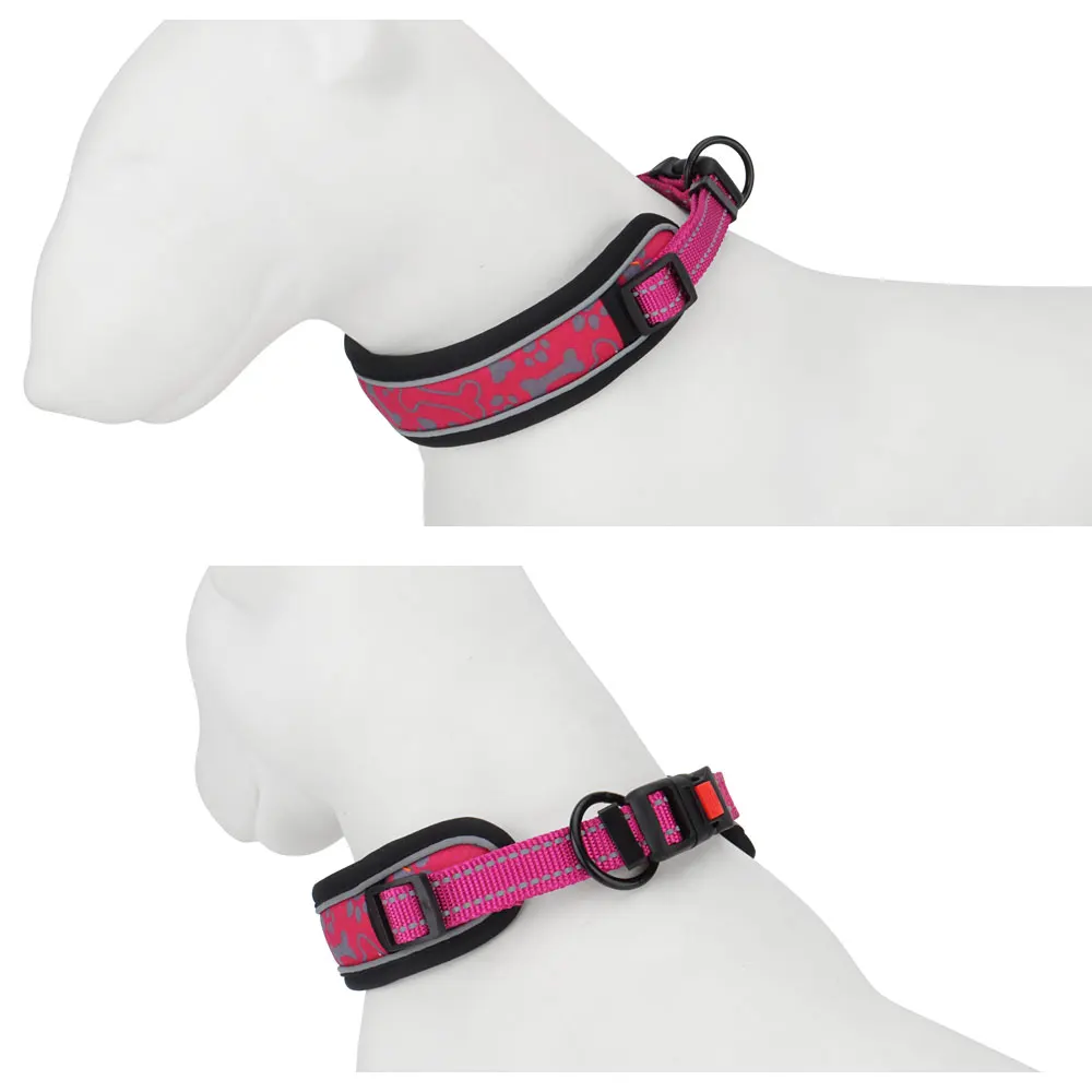 Reflective Dog Collar Soft Padded Breathable Nylon Adjustable Pet Collars for Girl Male Female Small Medium Large Dogs Training