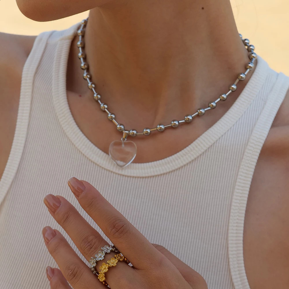 Uworld Minimalist Jewelry 18K gold-plated stainless steel ball bead chain necklace for women para mujer 240911