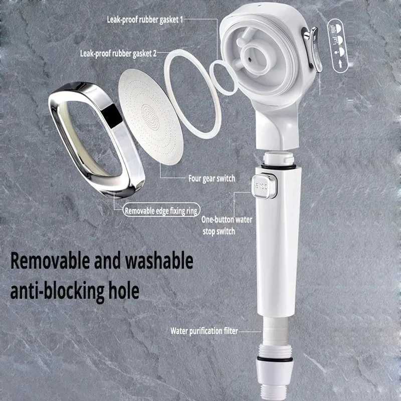 Three modes of high-pressure shower head water-saving shower head adjustable one button water stop massage spray bathroom accessories CL240911