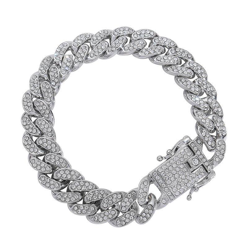 12mm Hip Hop Cuban Link Chain Bracelet Alloy 18K Gold Plated Zircon Jewelry