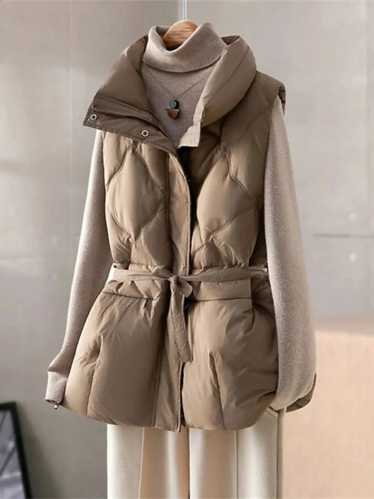 Womens down cotton vest jacket autumn short sleeved stand collar sleeveless womens casual quilted item 240910