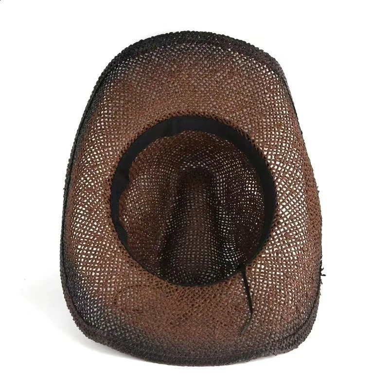 Hand woven hollow western cowboy hat suitable for womens summer outdoor cowboy hat beach cowboy hat straw hat 240909