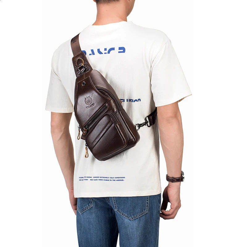 Schlatum Mens Leather Sling Bag Multi functional Retro Cross Chest Bag Large Capacity 240907