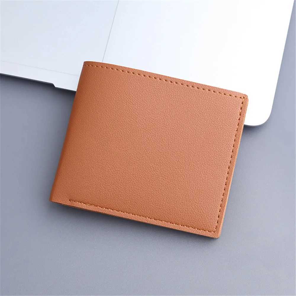 Short PU leather mens wallet solid color thin mens card holder small wallet business folding wallet new Z250411