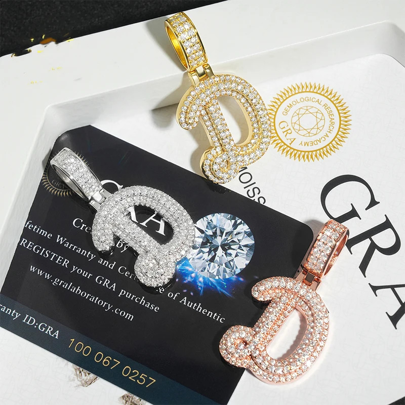 925 Silver Hip Hop Womens Diamond Pendant Letter Full Necklace AZ 240812
