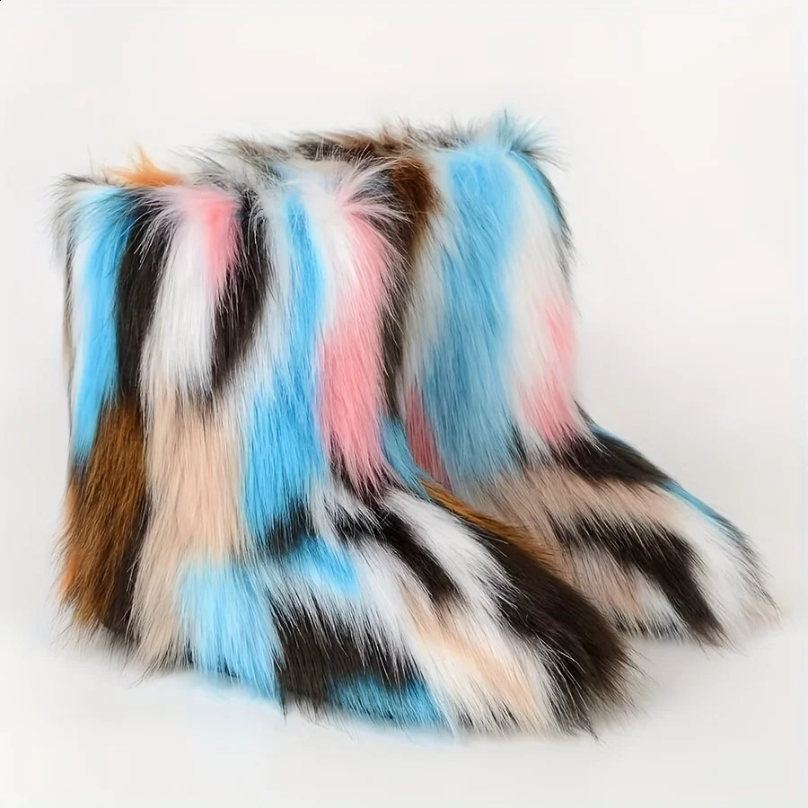 Y2K Fluffy Mid calf Boots Winter Womens Fashion Snow Boots Warm Cotton Shoes 240919