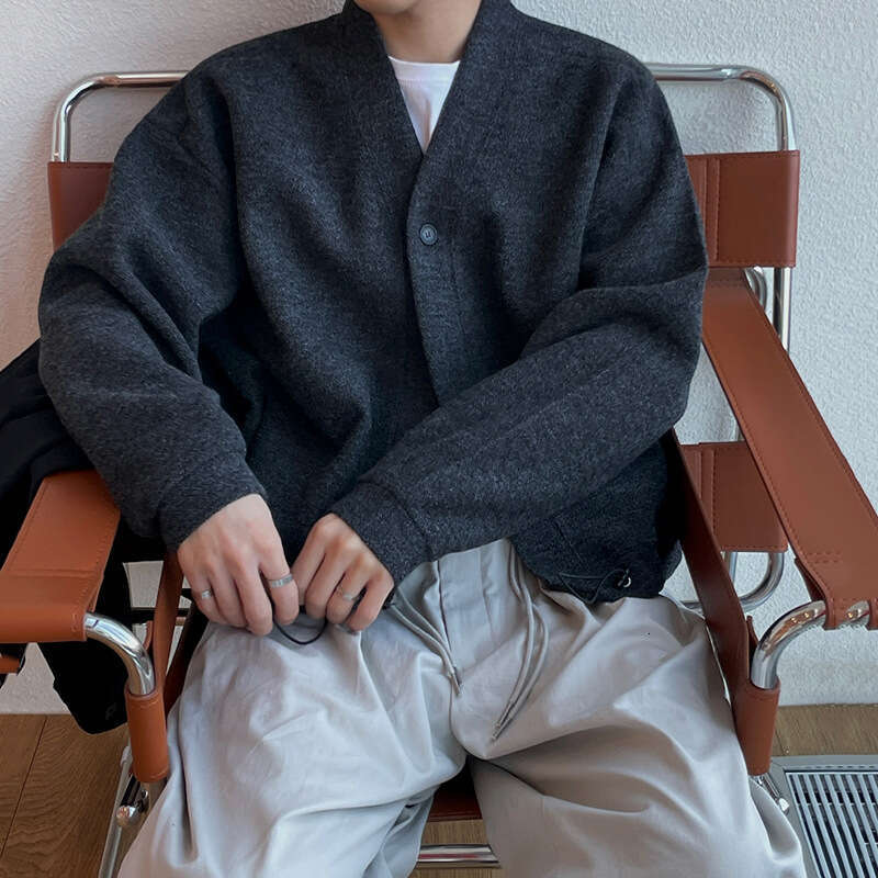 MYQ cardigan men's spring and autumn Korean loose trendy jacket for casual wear with lazy style