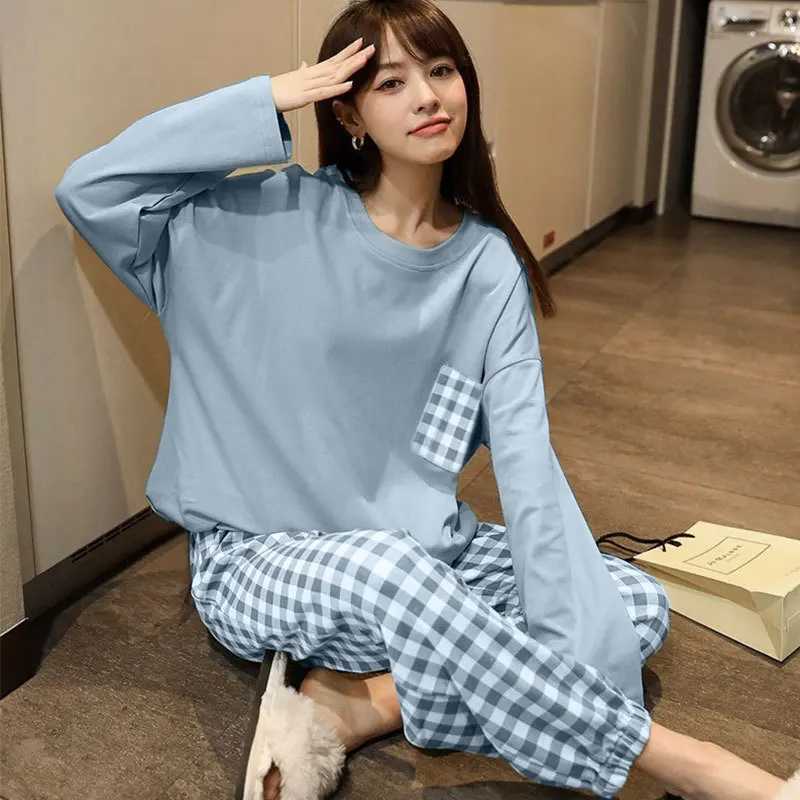 Womens 2-Piece Spring Autumn And Summer Pajamas Womens Long Sve New Korean Version Fashion Casual Ladies Loungewear SetXJ250220