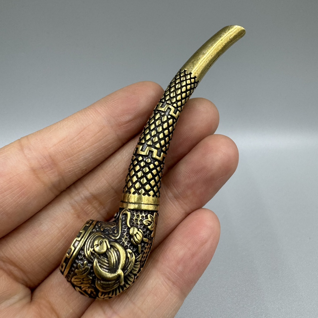 Smoking pipes Pure copper dry tobacco pole brass cigarette bag pot dual purpose filter cigarette holder old style pipe -2