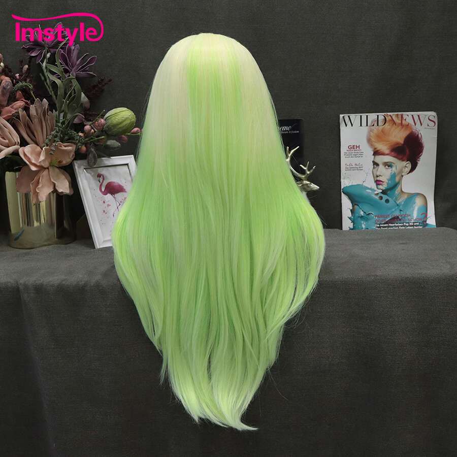 Imstyle Ombre Synthetic Front Light Green For Women Straight Hair Lace Wigs Party Wig High Temperature