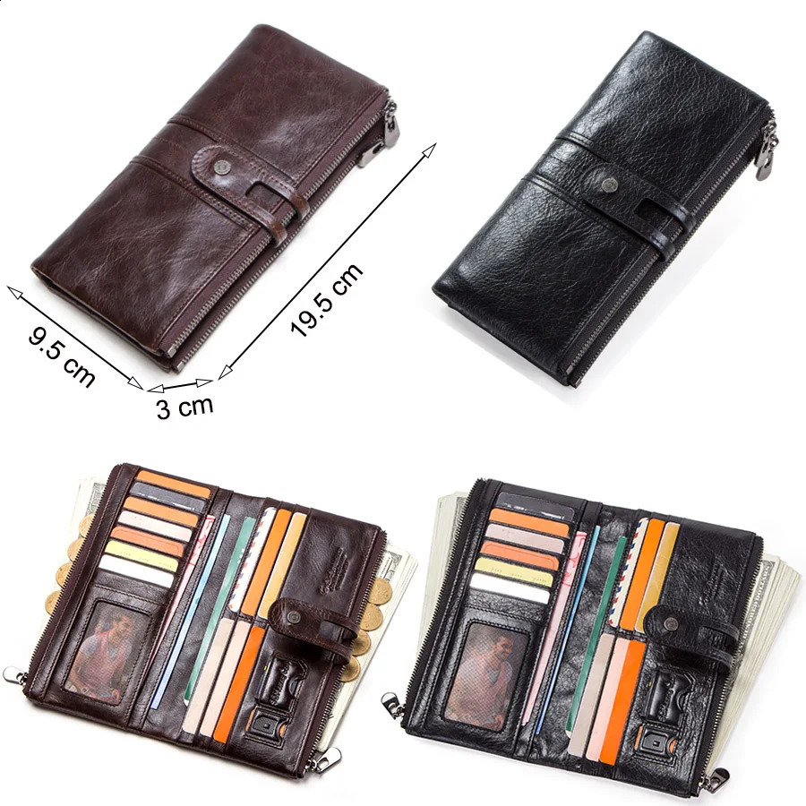 CONTACT Mens Clutch Wallet Leather Long Buckle Clip Retro Zipper Coin Money Bag Portemonnee 240910