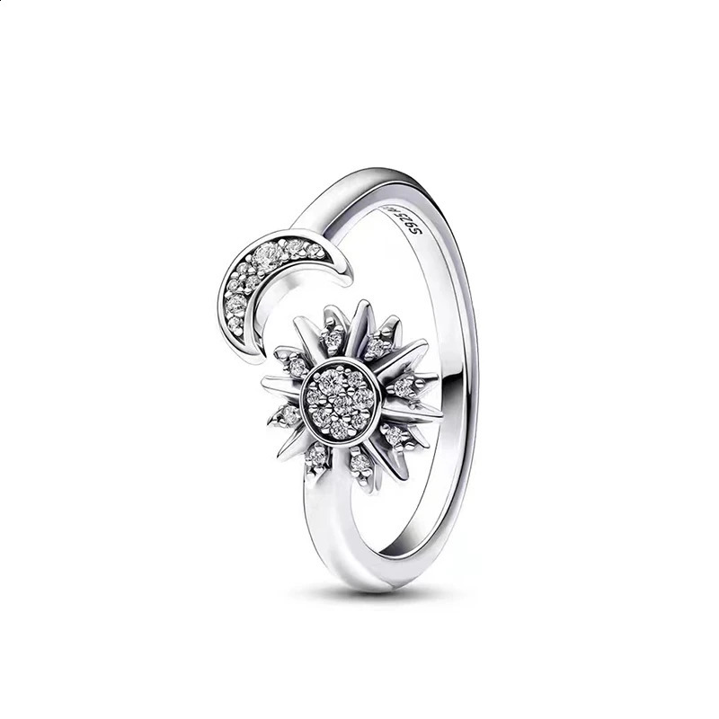 2024 925 Silver Ring Sparkling Herbarium Cluster Open Overlapping Band For Women Gift Fine Jewelry 240906