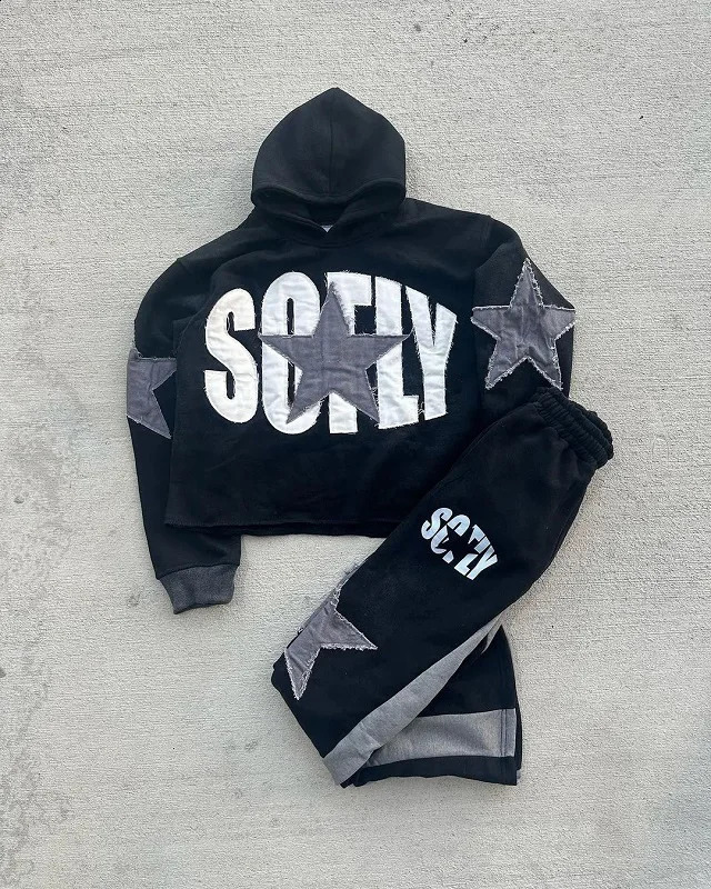 Fashion Y2K Hoodie Hip hop Streetwear Star applique Letter Print Pullover Men women Sweatshirt Harajuku Gothic Oversize Hooded 240910