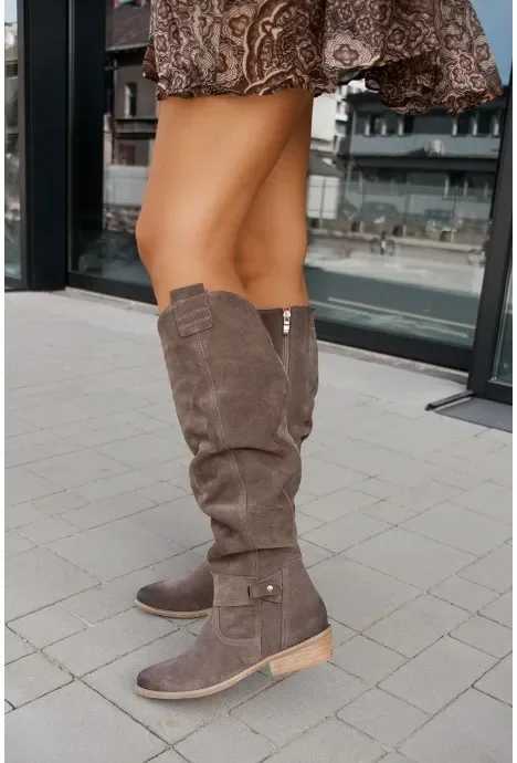 Knee New Fashion Autumn Winter Retro Woman Booties Low Heel Side Zip Size 43 Suede Thigh High Womens Boots Q240911