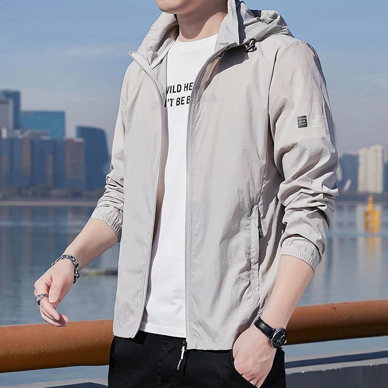 Outdoor ultra-thin jacket mens summer waterproof silk quick drying skin windproof leisure camping sun protection hooded sweatshirt 240906