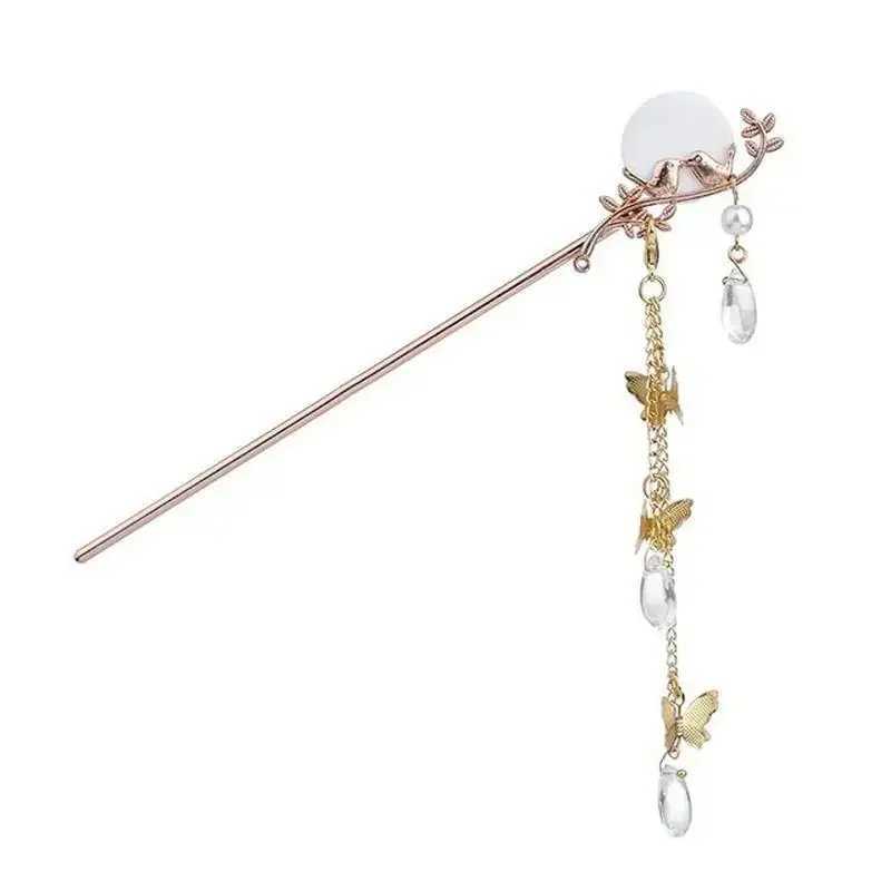 Vintage Tassel Hair Accessories Chinese Traditional Classic Pearl Tassel Butterfly Stick Straight Board Hair Clip Hanfu JewelryX240911