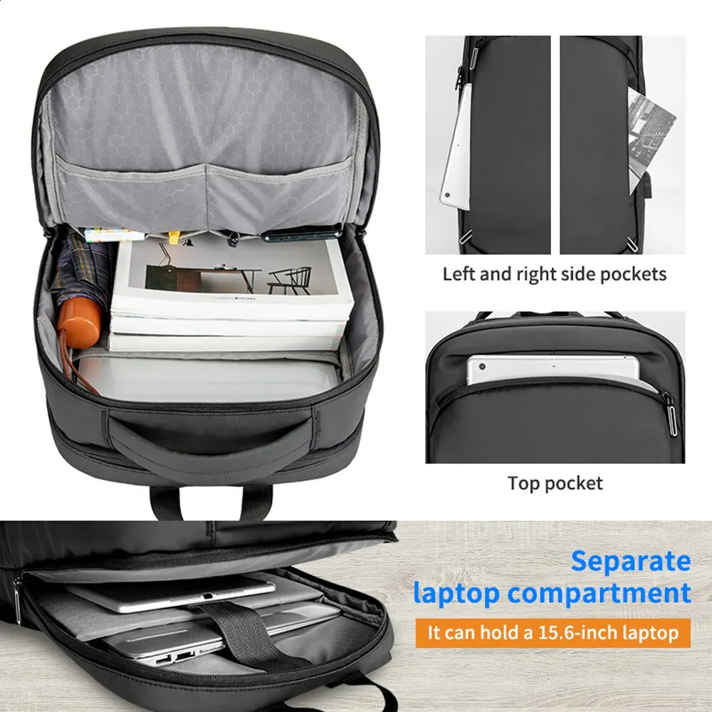 High quality PU cover black gray high school use 16.5-inch travel business USB laptop backpack ww 240914