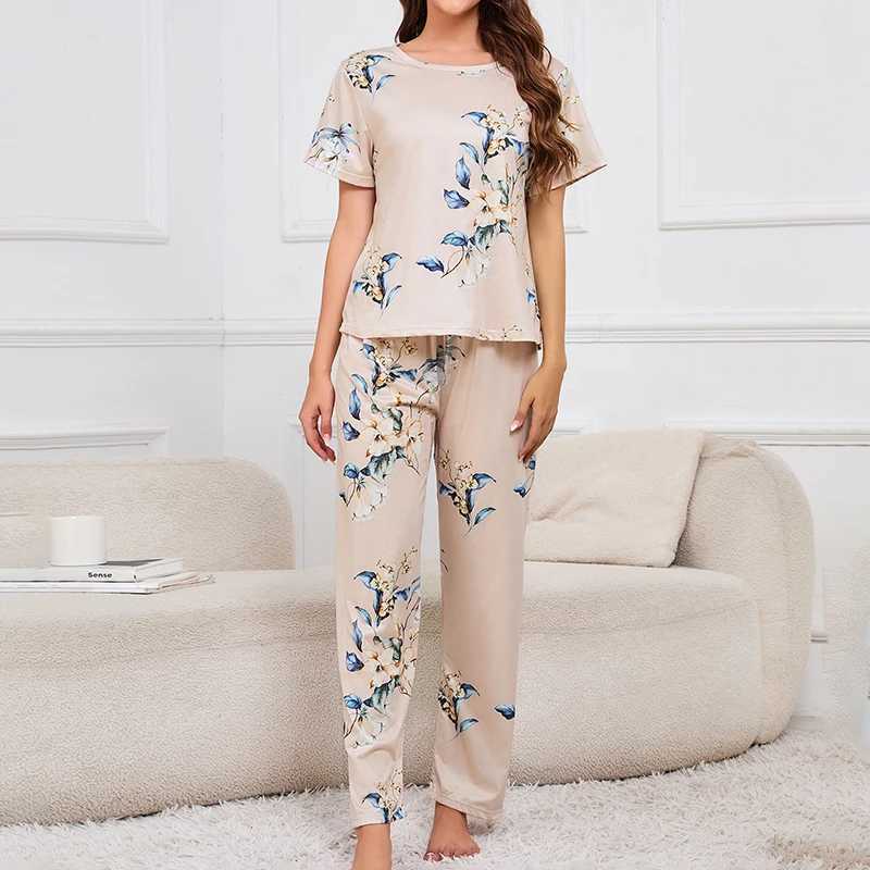 Womens 3 Piece Short Sve Crew Neck Top With Shorts And Pants Loungewear Spwear Lounge Sets Nighty Print Casual Pajama SetXJ250220