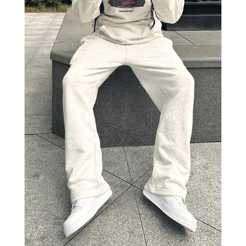 Men Sweatpants Korean Fashion Sportswear Drawstring Wide Leg Straight Track Pants 2024 Autumn Cotton Casual Loose Trousers 240905