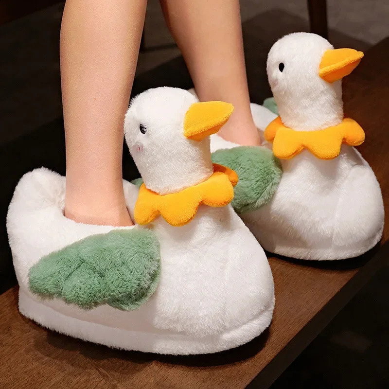 Cute Cartoon Duck Fluffy Slippers For Woman Winter Warm Shoes Soft Plush Funny Flower Girls Indoor Home Floor Slipper 240910