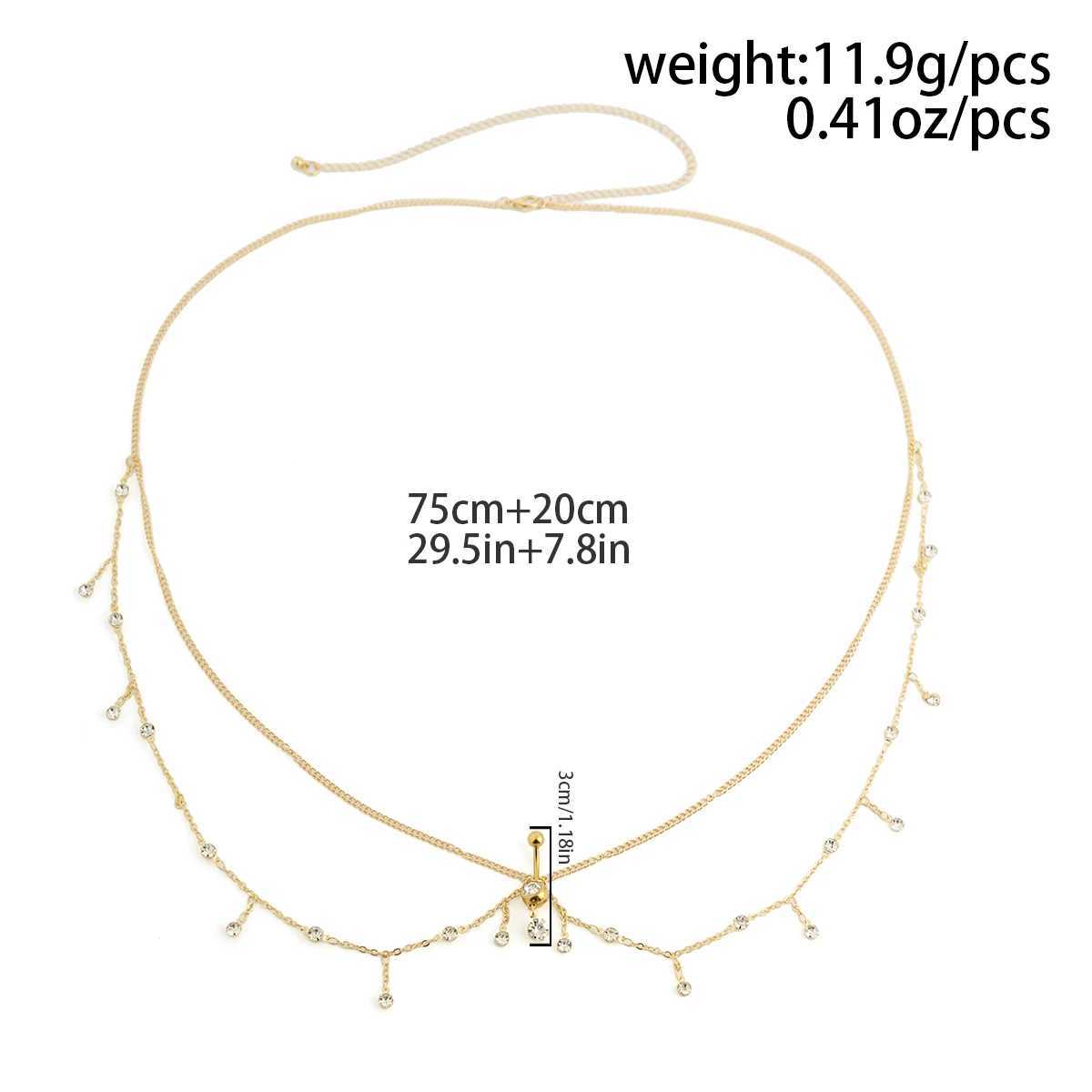 Salircon Fashion Gold Color Stainless Steel Waist Chain for Women Exquisite Zircon Pendant Sexy Belt Body Waist Chain JewelryX2409