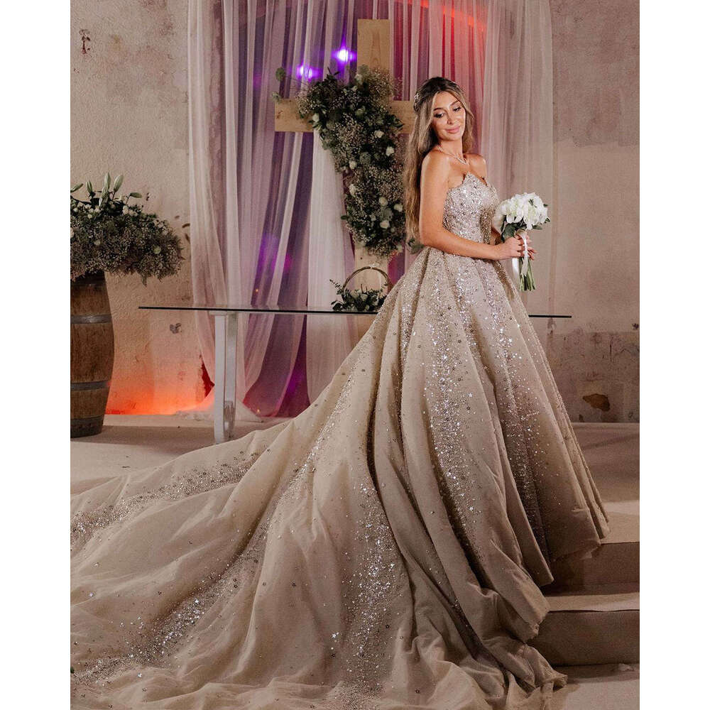 Wedding Dresses Ball Gown Sweetheart Sequined Sleeveless Or-Length Bride Dress Vestido De Novia Custom Made 0228Lz
