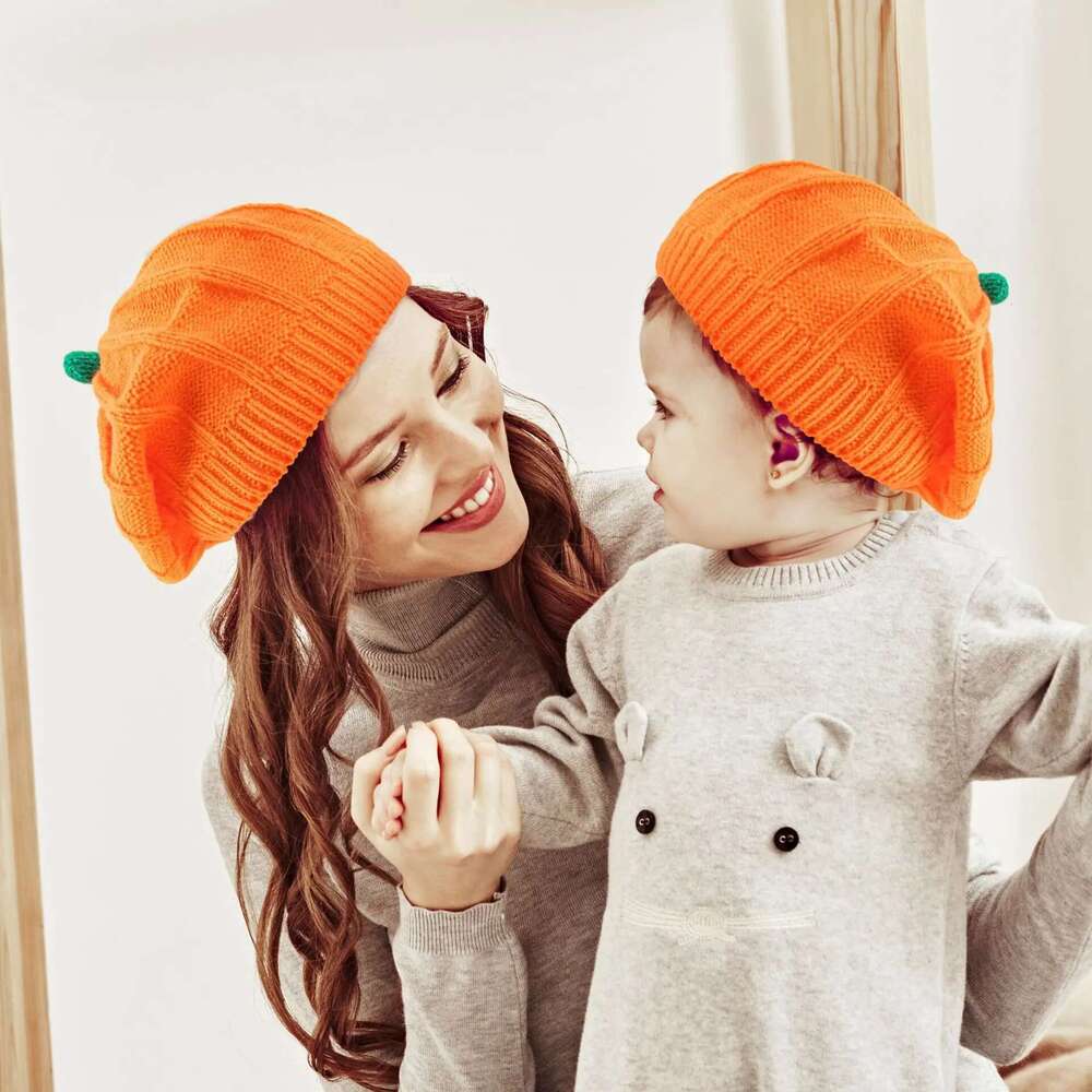 Pumpkin Beret Hat 2024 Halloween Thanksgiving Autumn And Winter Parent-Child Knitted Hat Warm Belle Hat Christmas Party Hats 4Ee