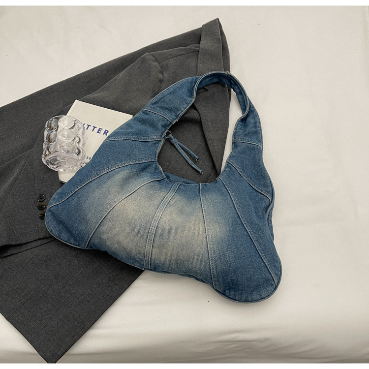 2025S Fashion Designer Spliced Denim For Women Stylish Niche Small Square One Shoulder And Underarm Hand held Bag