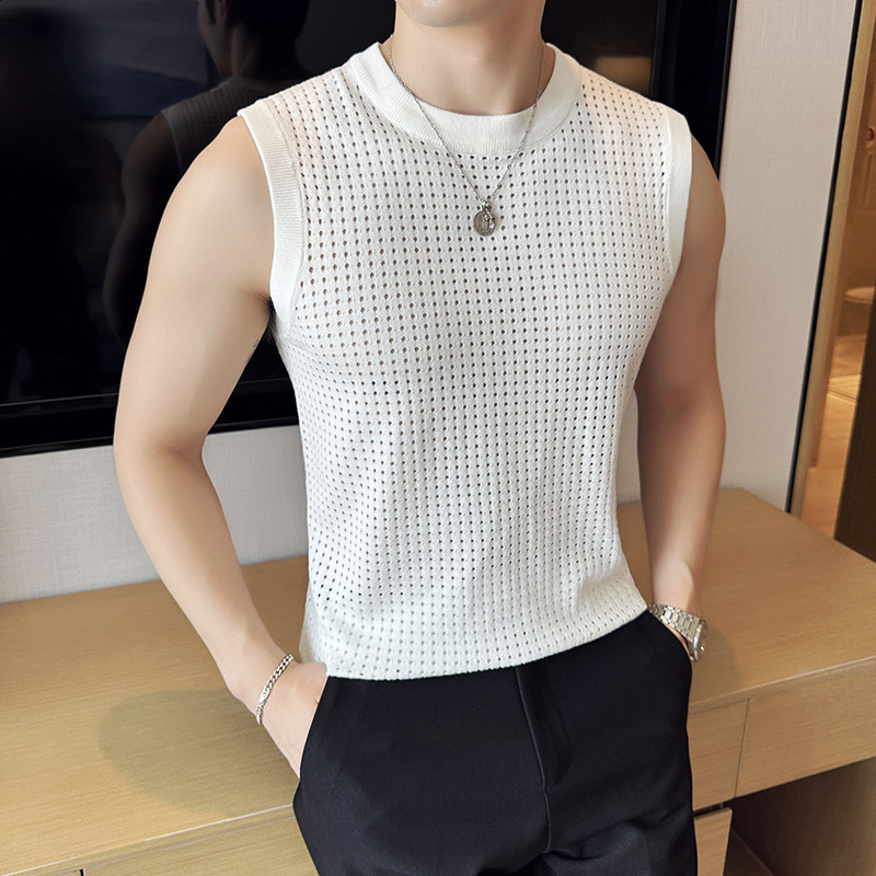 Casual Simple Style Tops INCERUN Men Solid Oneck Breathable Mesh Tank Fashion Male Sports Allmatch Sleeveless Vests S5XL 240430