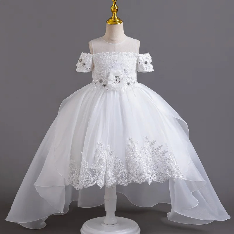 Summer Birthday Party Girl Elegant Evening Dress Fluffy Path Dress Embroidered Flower Girl Princess Dress 240902