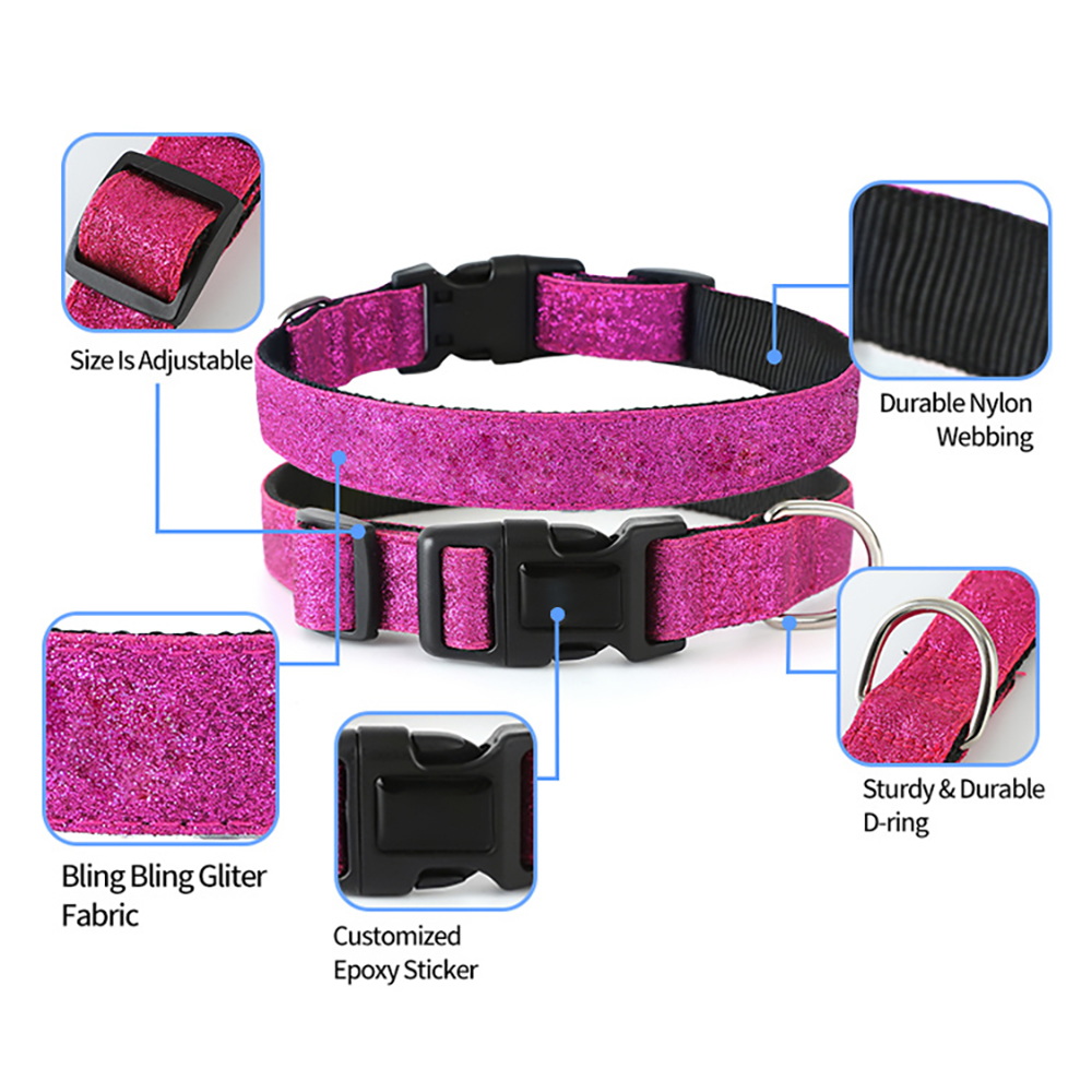 Newest Fashion Leather Glitter Dog Collar，Bling Multicolor Nylon Durable Adjustable Pet Collars for Cat Accessories Pet Collar