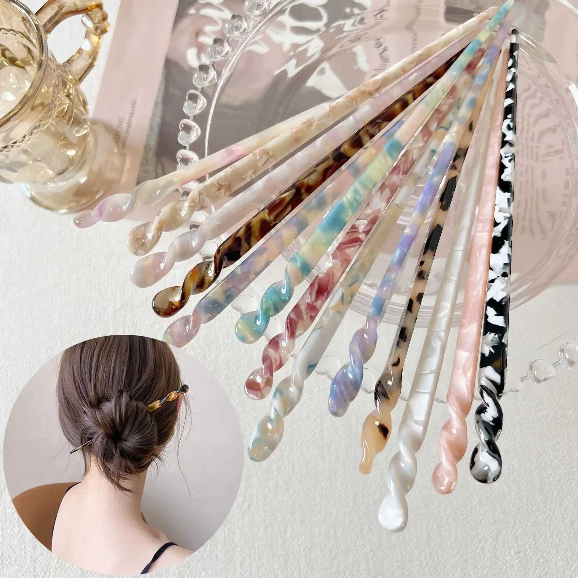 Fashion Chinese Style Hair Sticks Vintage Acetate Chopstick Women Hairpins Clips Wedding Jewelry Girl Beauty Styling AccessoriesX2409